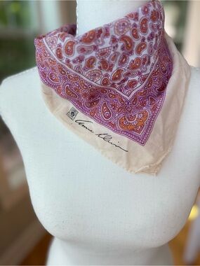 Anne Klein Pink and Orange Paisley Cotton Bandana Scarf